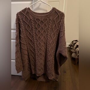 Elegant Cable Knit Sweater - Brown